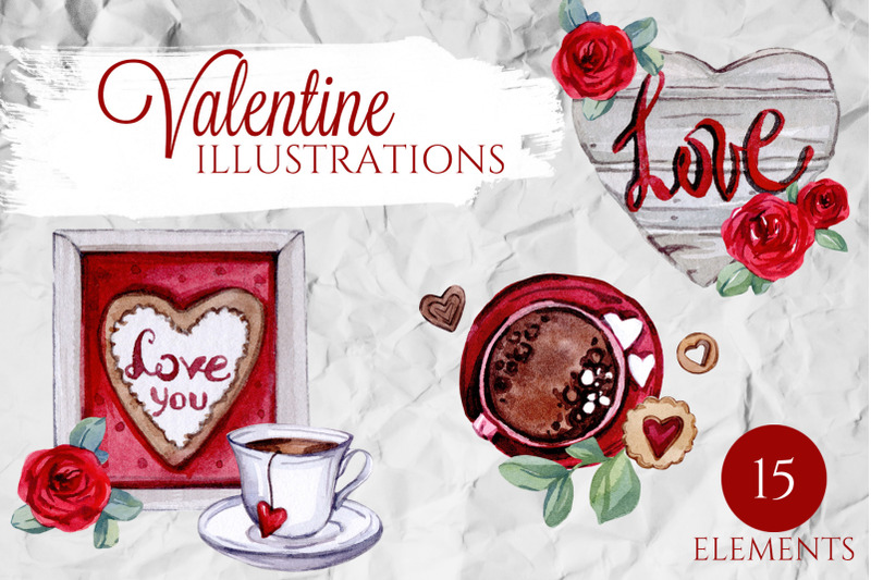 Watercolor Valentine Illustrations By S Artlove 