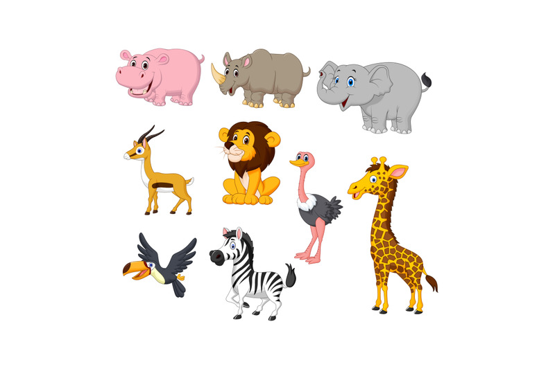 Cartoon wild animals collection set By tigatelu | TheHungryJPEG