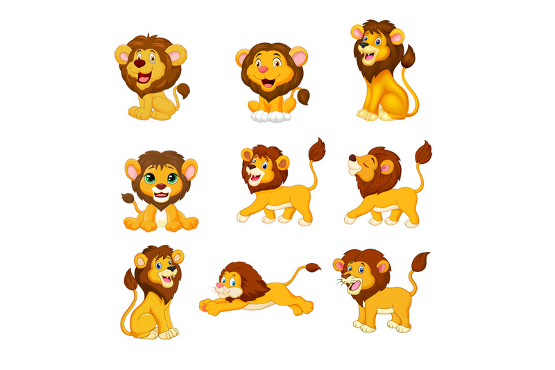 Cartoon lions collection set on white background By tigatelu ...