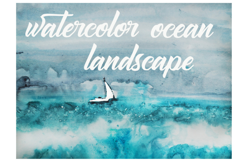 Watercolor Landscape Sea And Waves, The Storm And The Ship By 