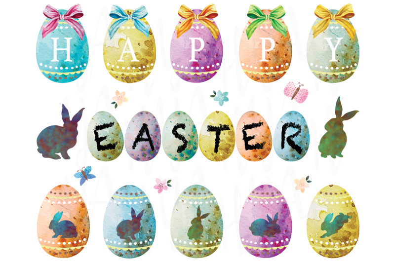 Happy Easter Eggs Watercolor By Yenzarthaut Thehungryjpeg Happy Easter Eggs Watercolor By Yenzarthaut Thehungryjpeg