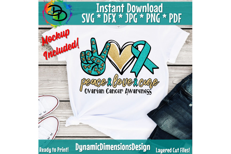 Peace Love Cure Svg Ovarian Cancer Svg Cervical Svg Ovarian Cancer By Dynamic Dimensions Thehungryjpeg Com