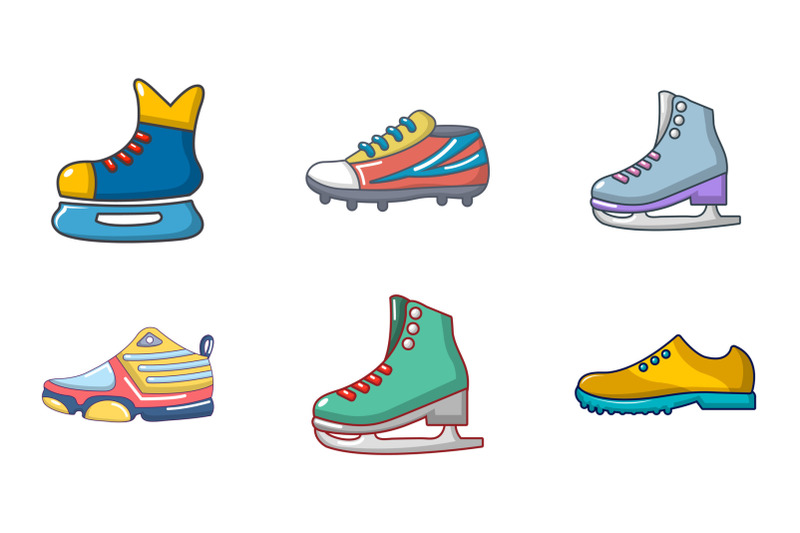 Sport shoes icon set, cartoon style By Ylivdesign | TheHungryJPEG.com