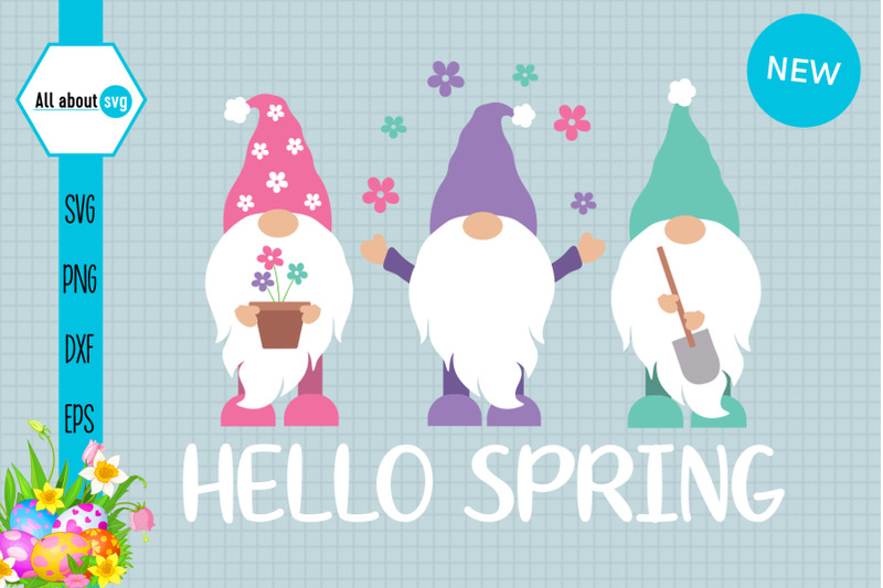 Hello Spring Gnomes Svg By All About Svg | TheHungryJPEG.com