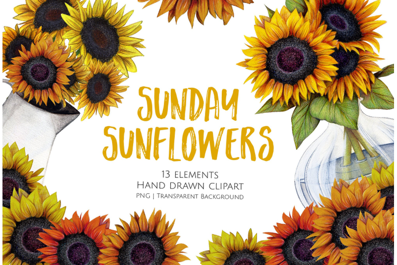 Sunday Sunflowers Clipart Set By Jessica Oxley | TheHungryJPEG.com