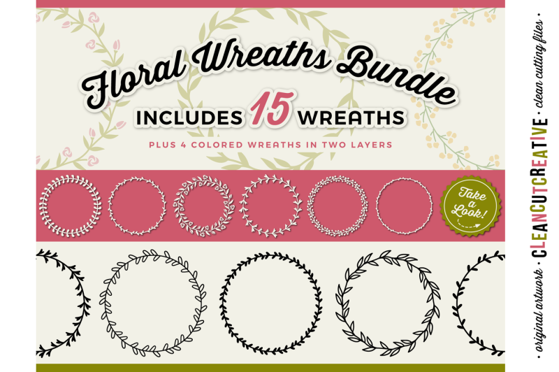 Download 15 svg FLORAL WREATHS floral leaf circle frames - SVG DXF ...