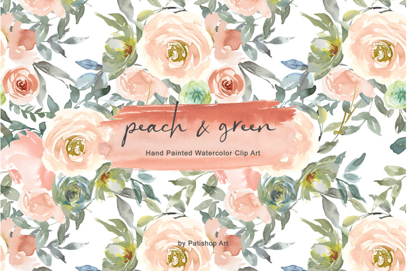 Peach & Green Watercolor Floral Clip Art Set By Patishop Art ...