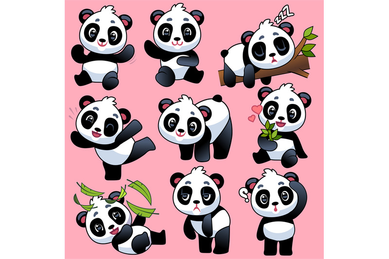 Cute Panda Adorable Little Asian Bears In Different Poses Sleeping A By Yummybuum Thehungryjpeg Com