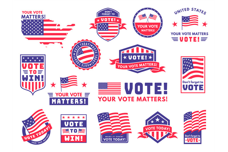 Usa voting labels. American presidential election badges and vote stic ...