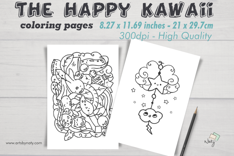 The Happy Kawaii Coloring Pages By Artsbynaty Thehungryjpeg Com