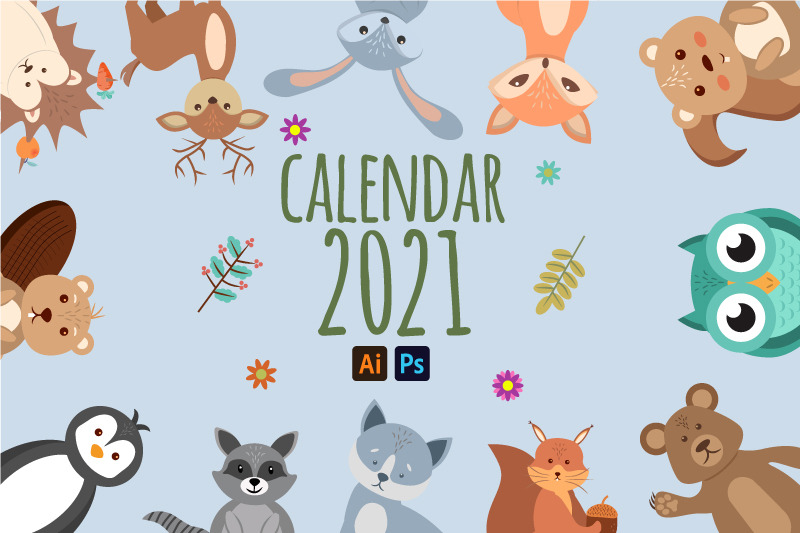 Funny And Cute Animals Beautiful Children S Calendar 2021 By Nizhnik Thehungryjpeg Com