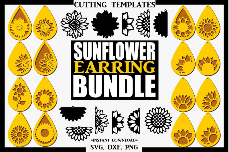 Sunflower Bundle Earring Silhouette Cameo Cricut Cut Svg Dxf Png By Design Time Thehungryjpeg Com