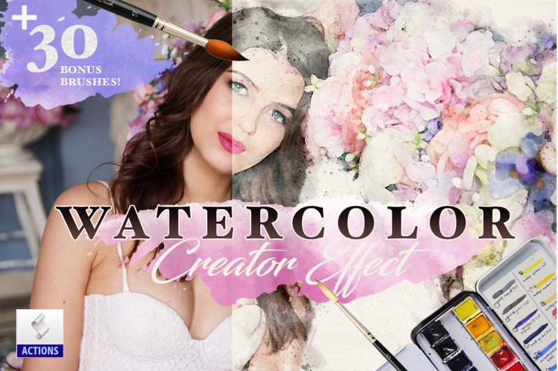 Watercolor Sketch Creator Effects Photoshop Action Bundle By Lucion ...