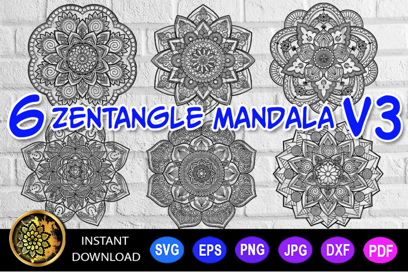 6 of Zentangle Mandala SVG Cut File Vector Monogram V-3 By Mandala