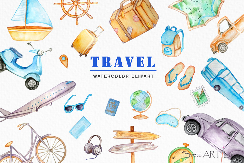 Travel Watercolor clipart, Transport clipart By SvetaArtLana
