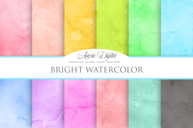 Bright Watercolor Textures By AvenieDigital | TheHungryJPEG