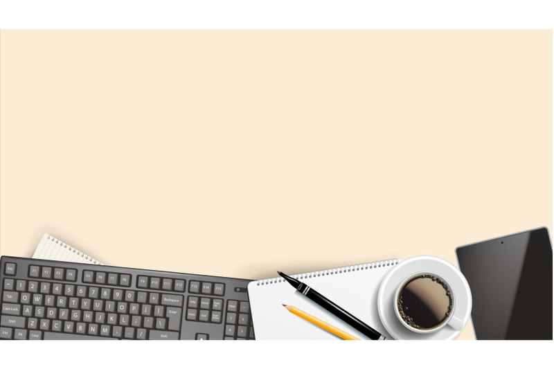 Workplace Background Vector. Place For Text. Desktop Modern Devices 