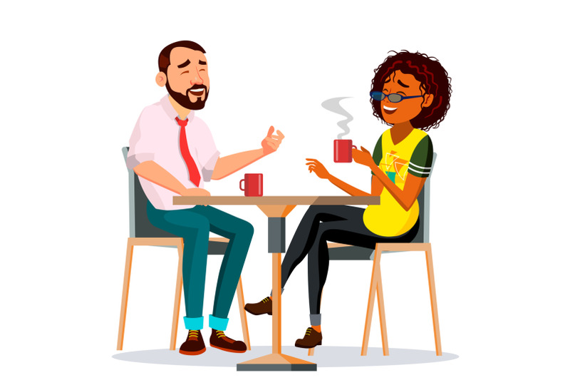 Couple In Restaurant Vector. Man And Woman. Sitting Together And