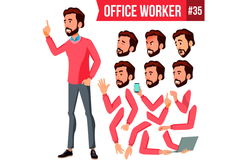 Office Worker Vector Face Emotions Various Gestures Animation Creation Set Corporate 5570