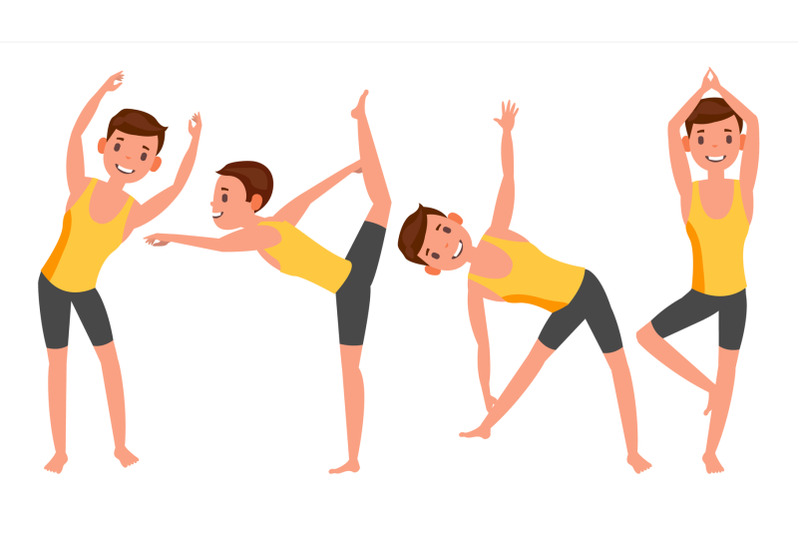 Yoga Man Poses Set Vector. Girl. Yoga Poses. Doing Yoga Workout. Flat ...