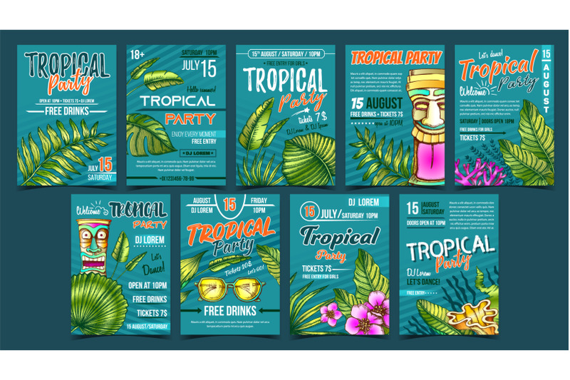 Tropical Leaves And Seaweeds Poster Set Vector By Pikepicture ...