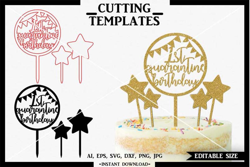 Instant Download DXF Use with Cricut or Adobe Illustrator! Happy Birthday Cake Topper Template SVG PNG