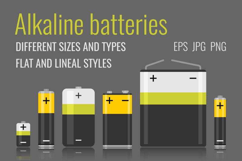Alkaline batteries in different sizes By Katerina Ivanova TheHungryJPEG