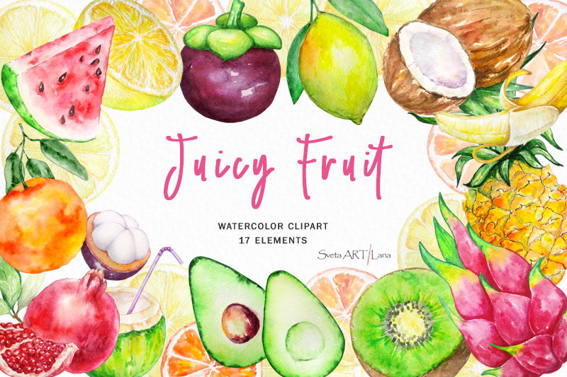 Watercolor Tropical Juicy Fruits Clipart By SvetaArtLana ...