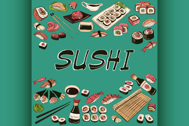 Sushi vector illustration. Hand drawn style By Netkoff | TheHungryJPEG