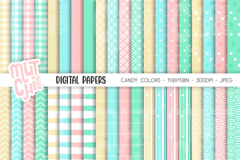 Candy Colors Digital Papers Set By Mutchidesign | TheHungryJPEG