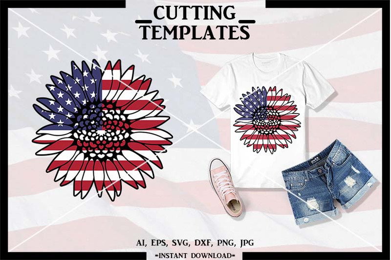 Sunflower American Flag 4th Of July Cricut Cameo Svg By Design Time Thehungryjpeg Com