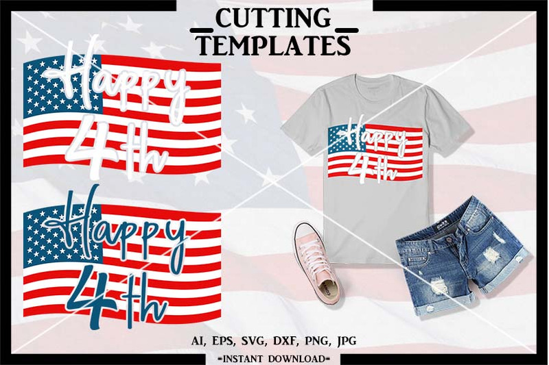 Happy 4th 4th Of July Svg Silhouette Cricut Cameo Dxf By Design Time Thehungryjpeg Com