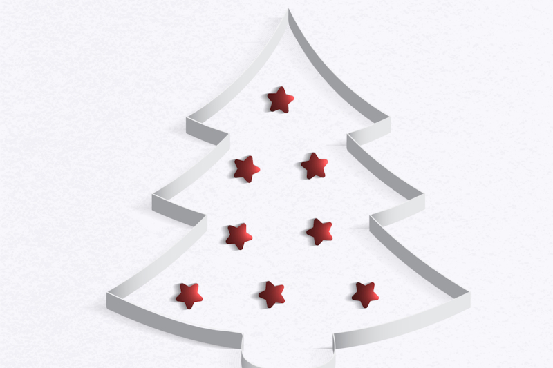 Christmas Tree Made Of White Paper With A Red Star Vector Illustration By Vector Design Thehungryjpeg Com