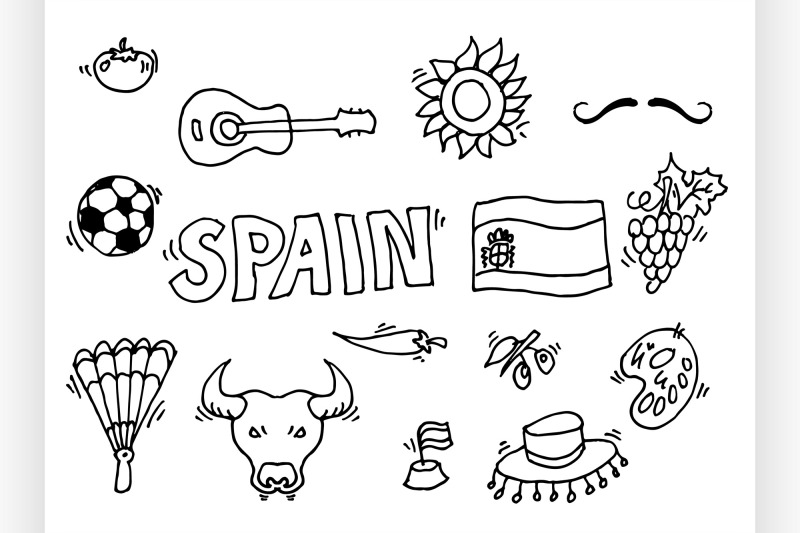 Love Spain, doodles symbols of Spain. By Netkoff | TheHungryJPEG