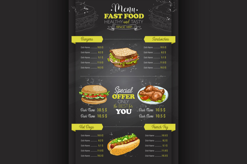 Drawing vertical color fast food menu design By Netkoff | TheHungryJPEG