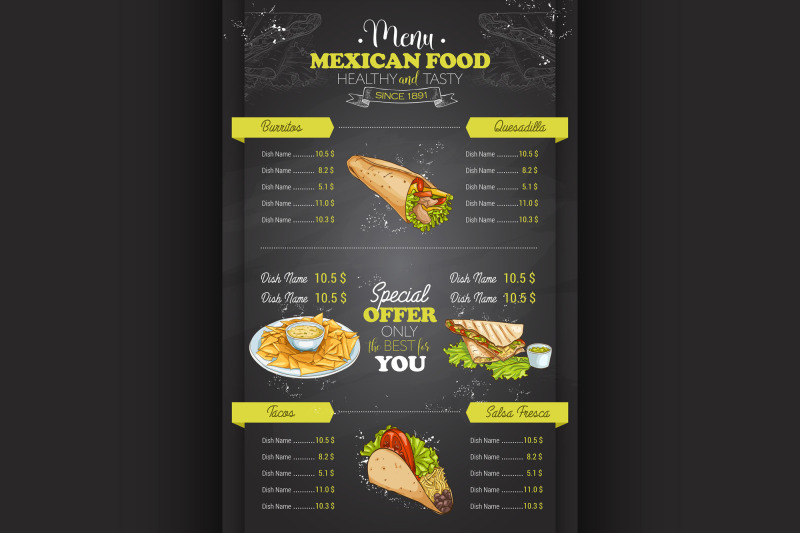 Drawing vertical color mexican food menu By Netkoff | TheHungryJPEG