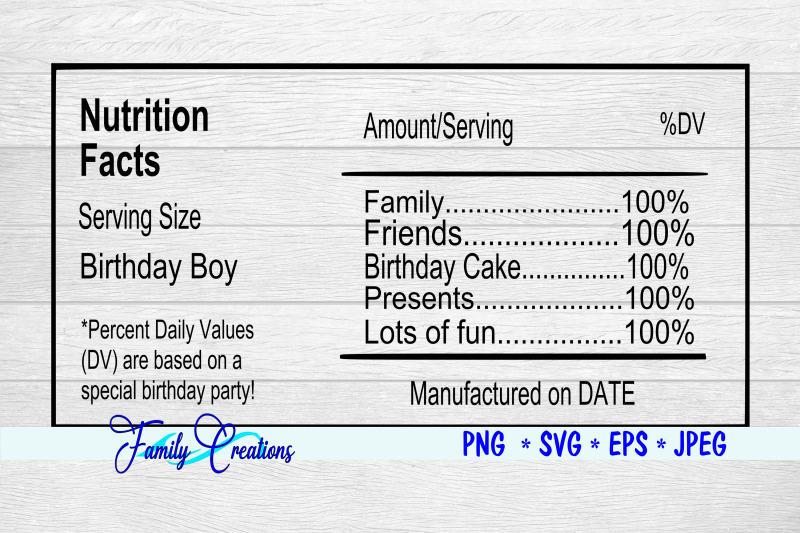 Birthday Boy Nutrition Label By Family Creations | TheHungryJPEG