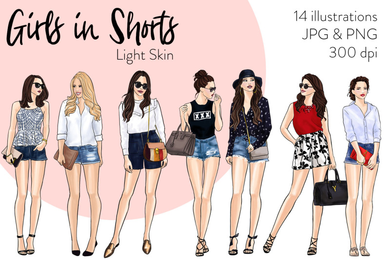 Watercolor Fashion Clipart - Girls in Shorts - Light Skin By Parinaz ...