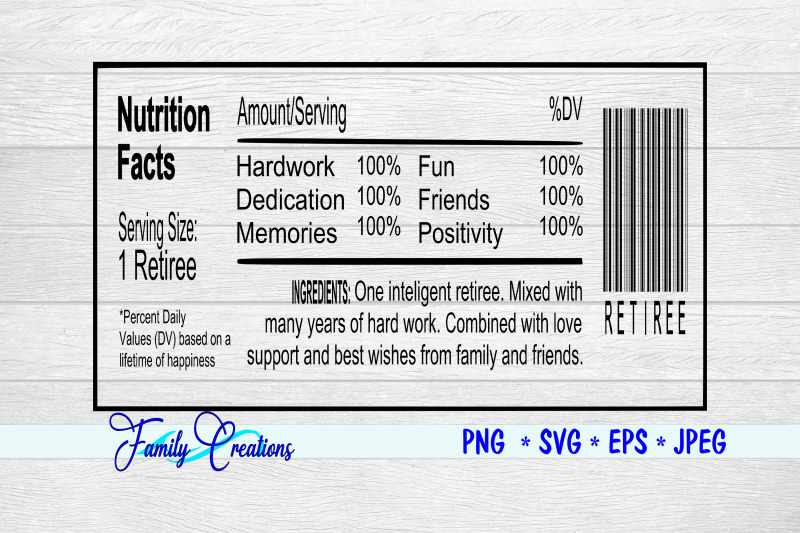 Retiree Nutrition Label By Family Creations | TheHungryJPEG