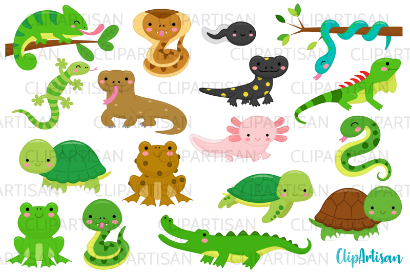 Reptiles and Amphibians Clip Art By ClipArtisan | TheHungryJPEG