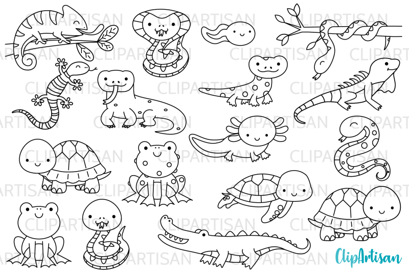 Reptiles and Amphibians Digital Stamps By ClipArtisan | TheHungryJPEG