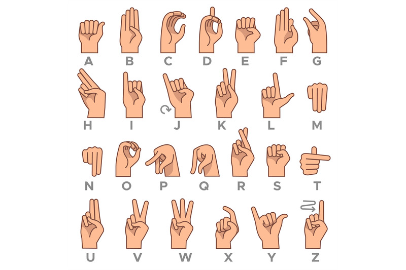 Deaf-mute Language. American Deaf Mute Hand Gesture Alphabet Letters 