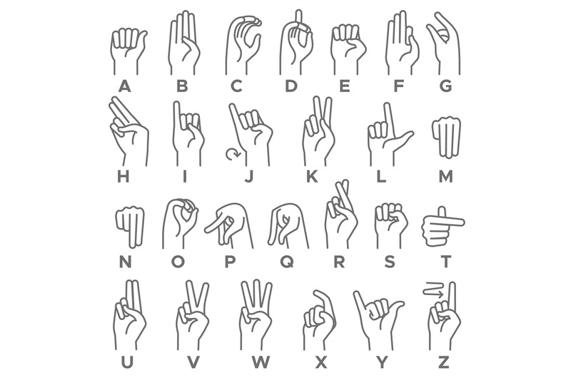 Deafmutes hand language. Learning alphabet, nonverbal deafmute commu