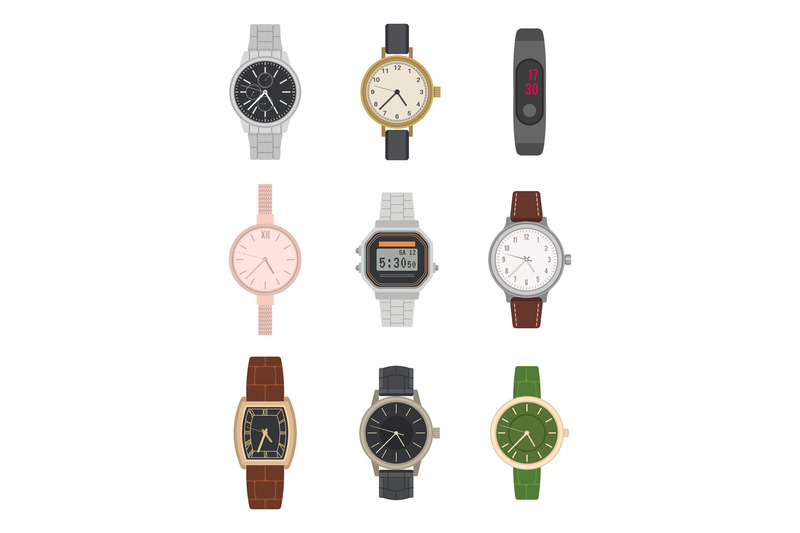 Flat wrist watch. Various mens and womens classic and modern watches w By YummyBuum TheHungryJPEG