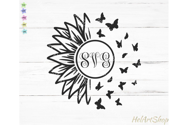Sunflower monogram svg, Sunflower Butterfly svg, flower ...