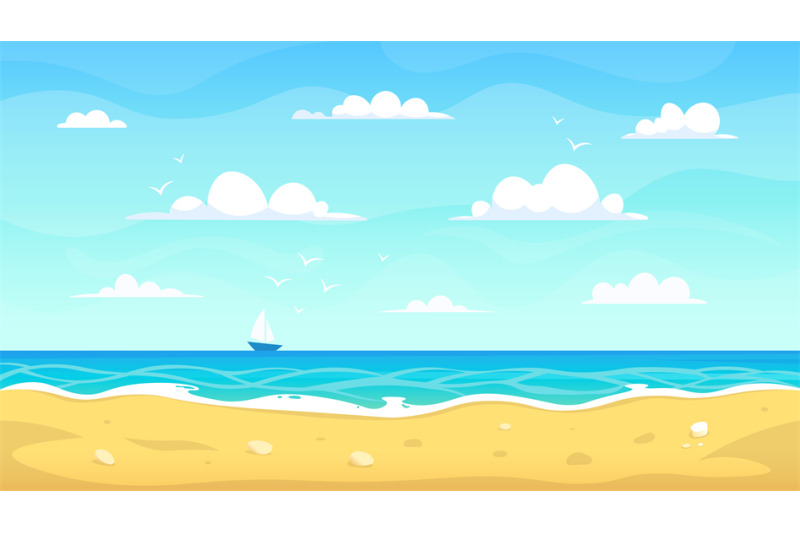 Cartoon beach landscape. Summer ocean sandy seashore, vacation tropica By  WinWin_artlab | TheHungryJPEG