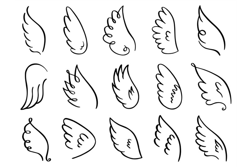 Doodle Wings Hand Drawn Angel Flight Feather Elegant Angel Wings He By Winwin Artlab Thehungryjpeg Com