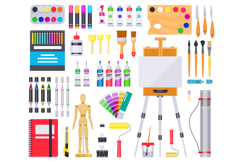 Art supplies. Painting and drawing materials, creative art tools, arti By  WinWin_artlab