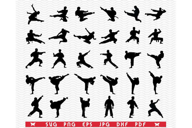 Svg Karate Fighters Black Silhouettes Digital Clipart By Designstudiorm Thehungryjpeg Com