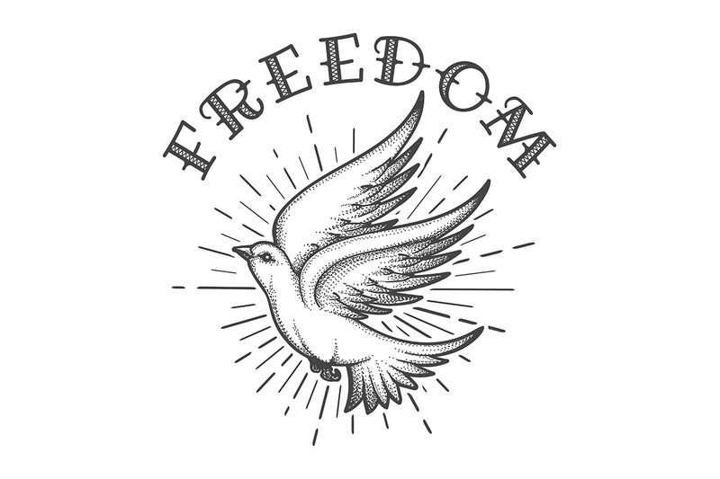 Flying Dove In The Sky With Handmade Lettering Freedom Tattoo By Olena1983 Thehungryjpeg Com